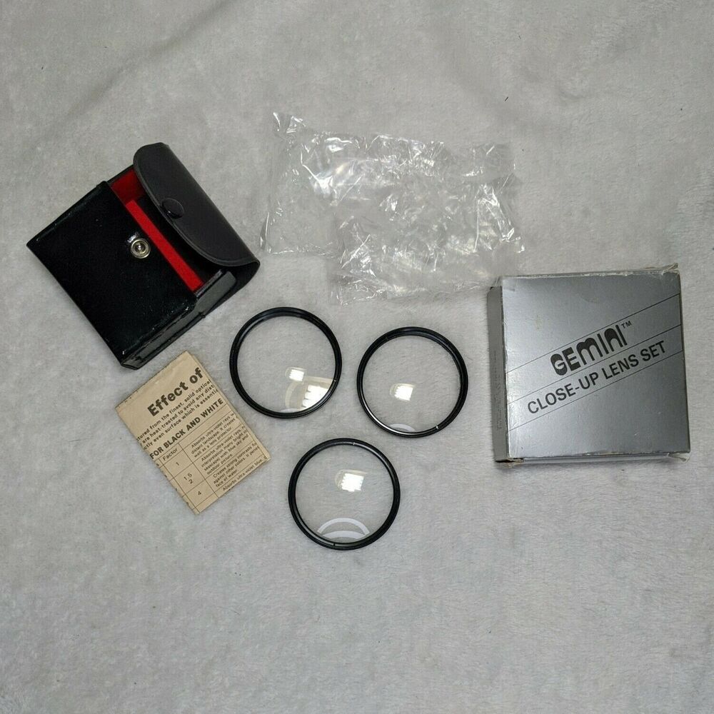 52mm Gemini CLOSE-UP LENS SET of 3 (+1, +2, +4) w/ Case & Original Box Japan VTG